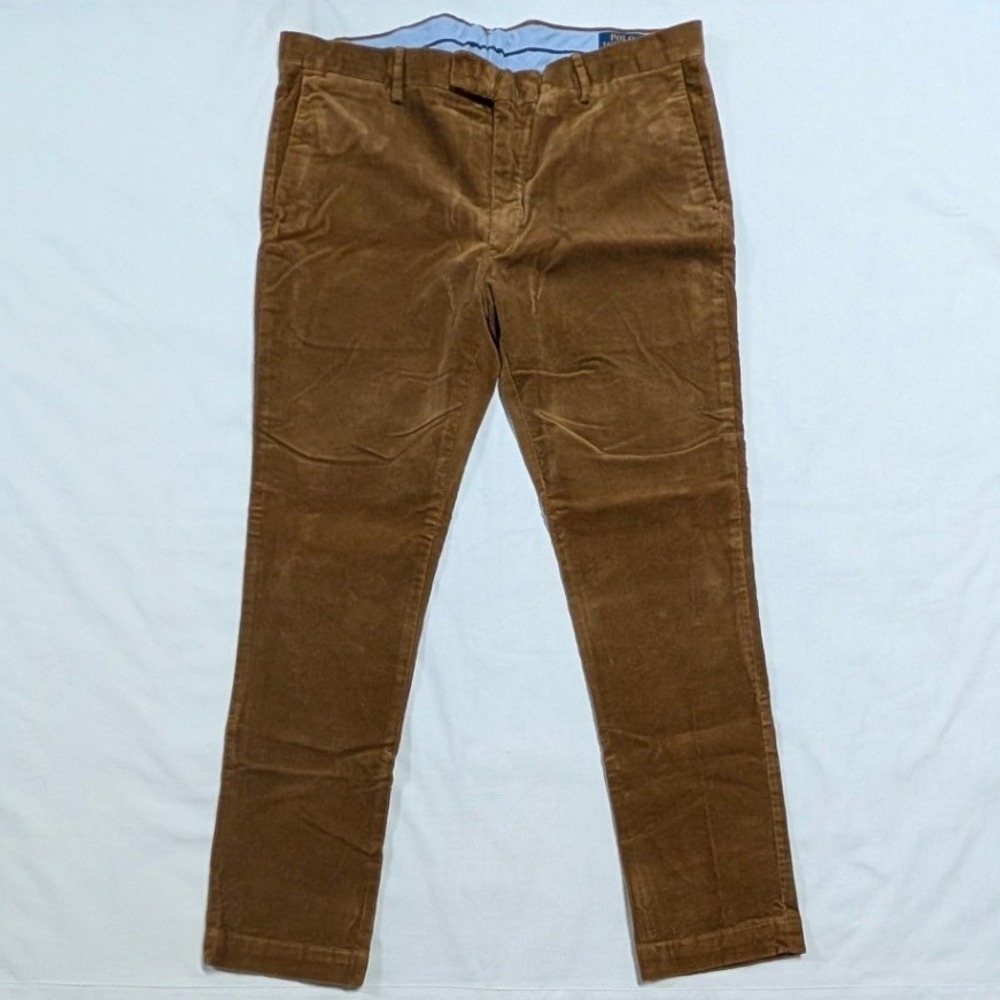 Polo Ralph Lauren Mens Brown Corduroy Stretch Slim Fit Pants 36/32